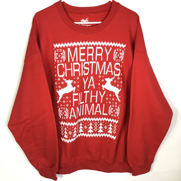 Merry Christmas Ya Filthy Animal Sweatshirt XL - Picture 1 of 4